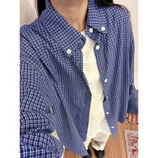 少年感蓝色格子衬衫男春秋季新休闲长袖衬衣CS552-特P30，男装衬衫，星座1007（原301D）