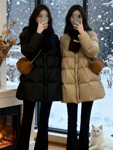 现货防风袖小个子羽绒服女2025冬季新款加厚感保暖白鸭绒中长款图片
