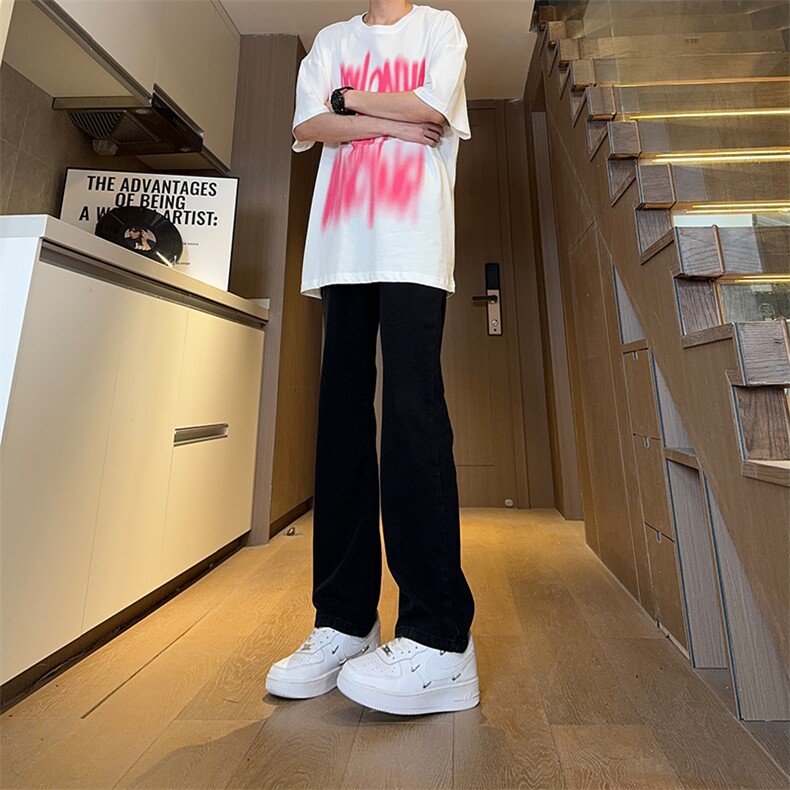 现货主推渐变复古蓝微喇直筒松紧腰休闲牛仔裤男女K5809-P50控69，男装牛仔裤，星座205