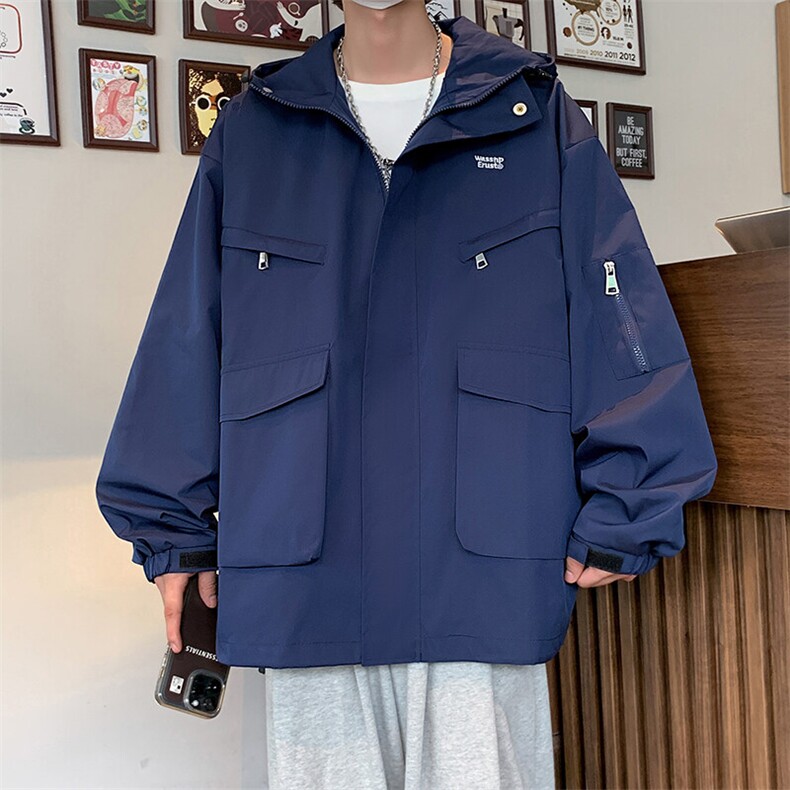 男士春季冲锋衣男潮流防水外套夹克刺绣大码连帽A266-JK8019-P55,男装夹克,电商A266