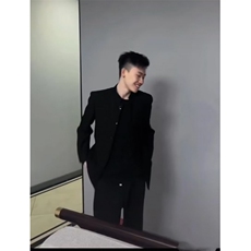 DXZ18-P65秋季新款纯黑唐装男士中山装外套修身显瘦夹克-网图现货，男装西服，星座603-2