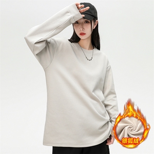 新款加绒加厚纯色潮流韩版宽松圆领休闲卫衣EY-3658JR-P50图片