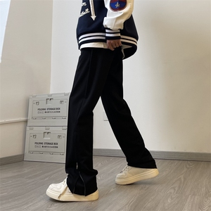 春季新款港风拉链装饰西裤男垂感休闲宽松裤子XZ211-1-K2303-P60图片
