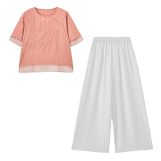 新中式国风套装女2025夏季新款高级感气质显瘦上衣阔腿裤两件套，女装套装/套裙，魅影