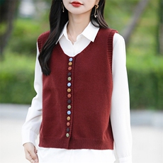 开衫针织马甲背心女秋季外穿2024新款文艺风宽松短款叠层无袖上衣，女装马甲，佳绒包芯纱店