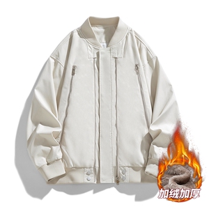 AJ220-P85冬季加绒加厚棒球领飞行夹克防风防水棉衣外套图片