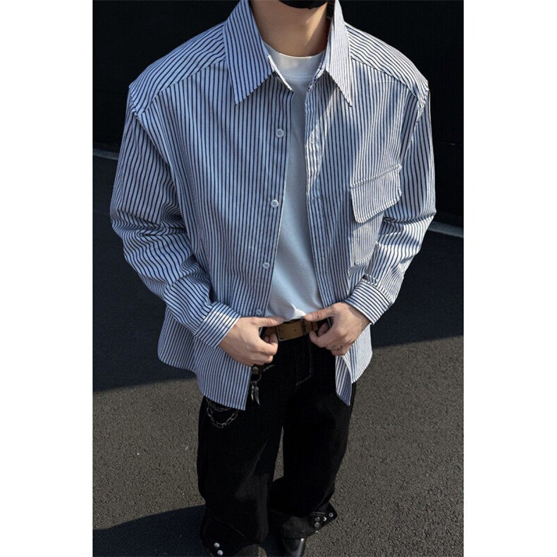 高品质条纹衬衫复古大码长袖衬衫外套C2210-P45【特价】,男装衬衫,电商A007