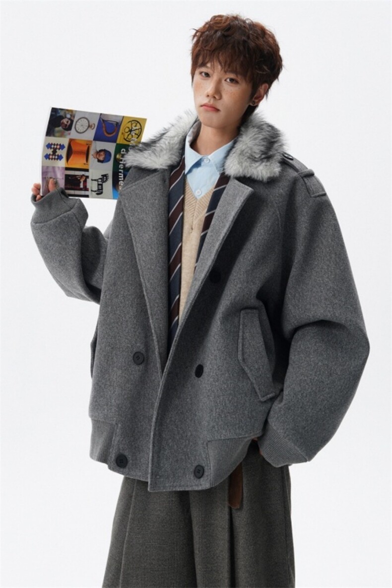 大货秋冬季加棉加厚可拆卸毛领短款毛呢夹克外套男812-JK28-P128,男装夹克,星座812