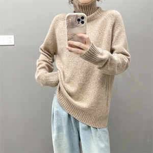 重磅秋冬新款高领山羊绒衫女加厚宽松慵懒风花纱毛衣针织打底衫图片