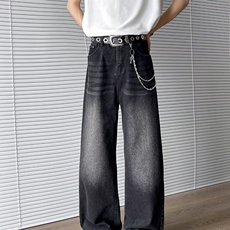 美式高街水洗直筒牛仔裤男生街头宽松cleanfit阔腿百搭拖地长裤，男装牛仔裤，星座218-8