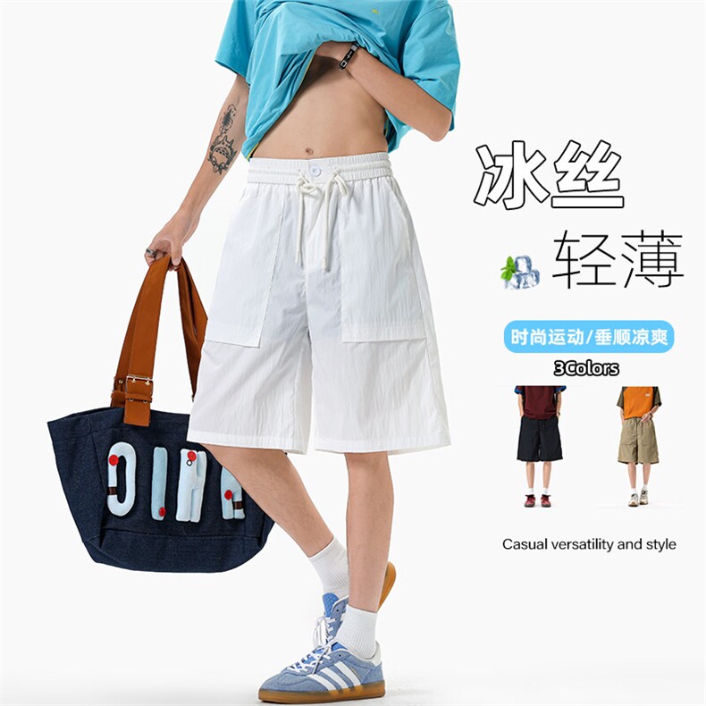特批P21无差价夏季大口袋薄款冰丝垂感顺滑大码五分裤男DK5864图片