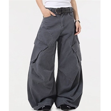 水洗工装弯刀牛仔裤男微喇多口袋百搭宽松直筒阔腿裤子MK3191P77，男装牛仔裤，星座1013-5