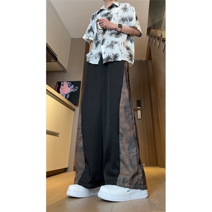 现货侧面褶皱拼接设计感风垂感冰丝休闲裤K801-P50控78图片