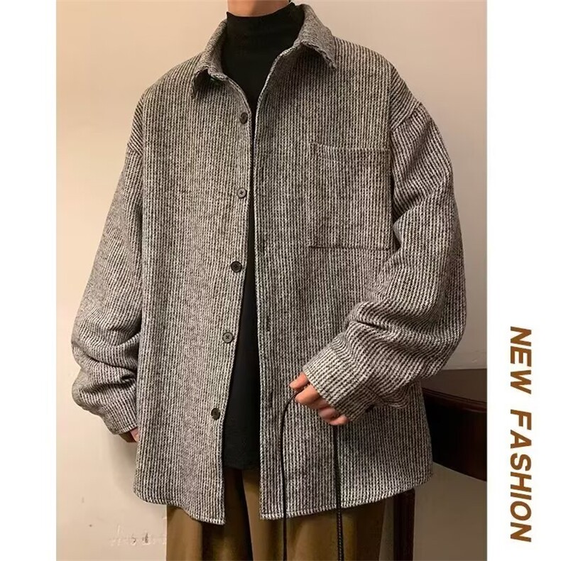 春秋日系复古长袖条纹衬衫男灯芯绒学院风休闲百搭宽松衬衣外套潮,男装衬衫,星座1210-1