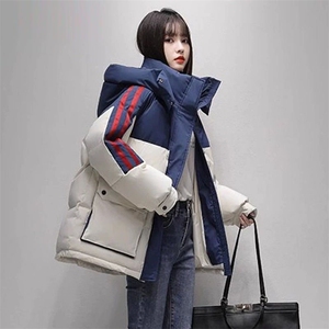 羽绒棉服女2024年冬季新款短款撞色条纹连帽时尚百搭保暖外图片