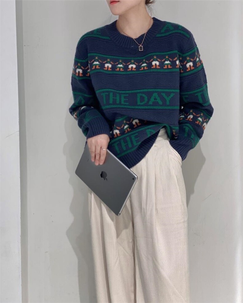 小雪人套头毛衣，女装针织衫/毛衣，驿谷