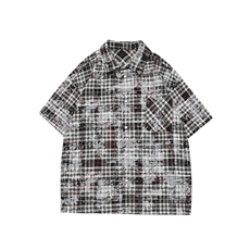 夏季潮流彩格衬衣宽松短袖衬衫9057-P42，男装T恤，电商B380（原B361）
