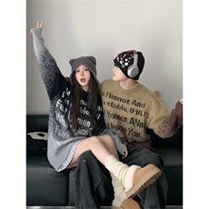 水貂毛感渐变字母针织衫情侣冬季慵懒风宽松软糯毛衣长袖上衣P61，男装针织衫/毛衣，四季星座218-1