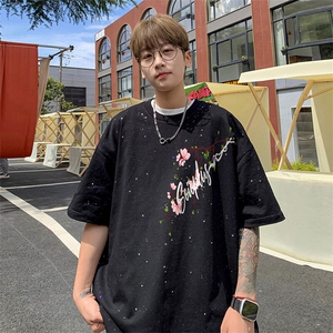 可48小时发货支持抖音得物来样二开 美式满天星亮片短袖T恤MTX643图片