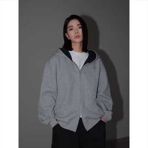 460G重磅拼色开衫卫衣男女同款连帽宽松休闲外套百搭运动情侣长袖图片