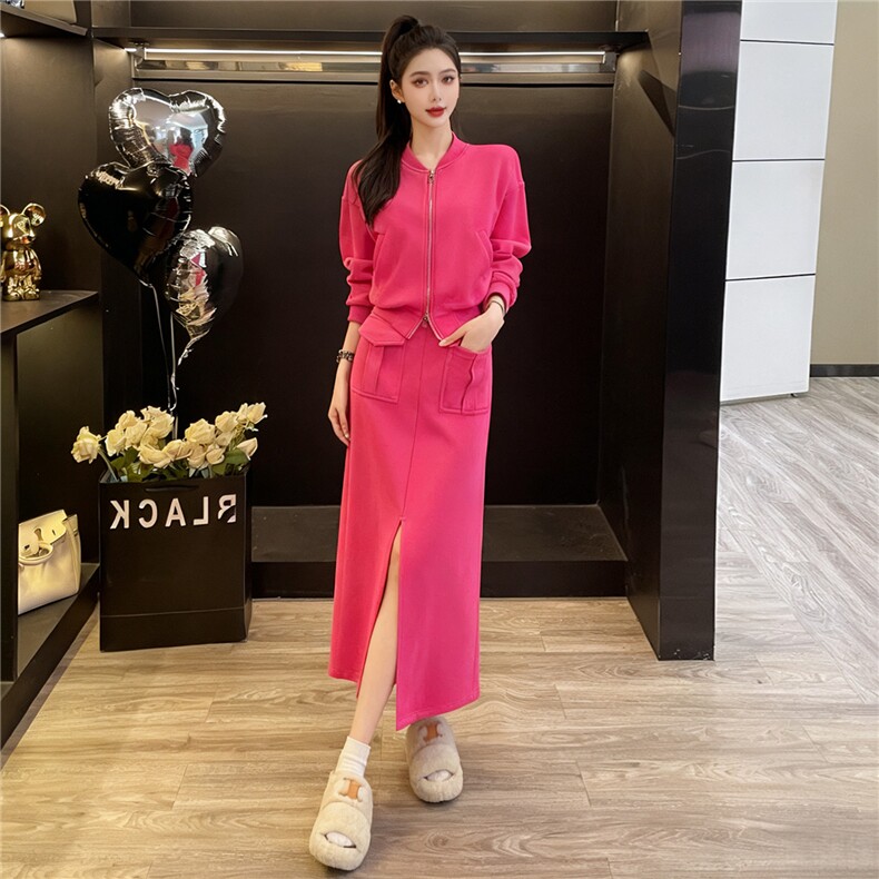 高级感时尚运动套装女秋季新款拉链开衫卫衣前开叉半身裙两件套潮图片