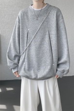WY10152-特P45控78小众撞色拼接破缝假两件大码男大码情侣卫衣，男装卫衣，电商A059