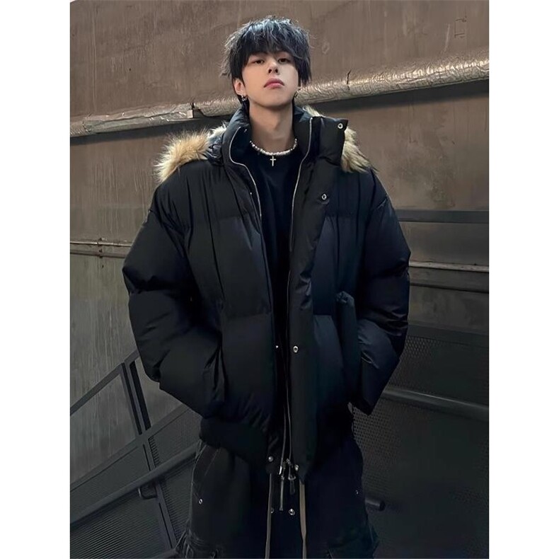 美式短款毛领羽绒服男款冬季痞帅高级感连帽派克棉服cleanfit外套,男装羽绒服,星座506A