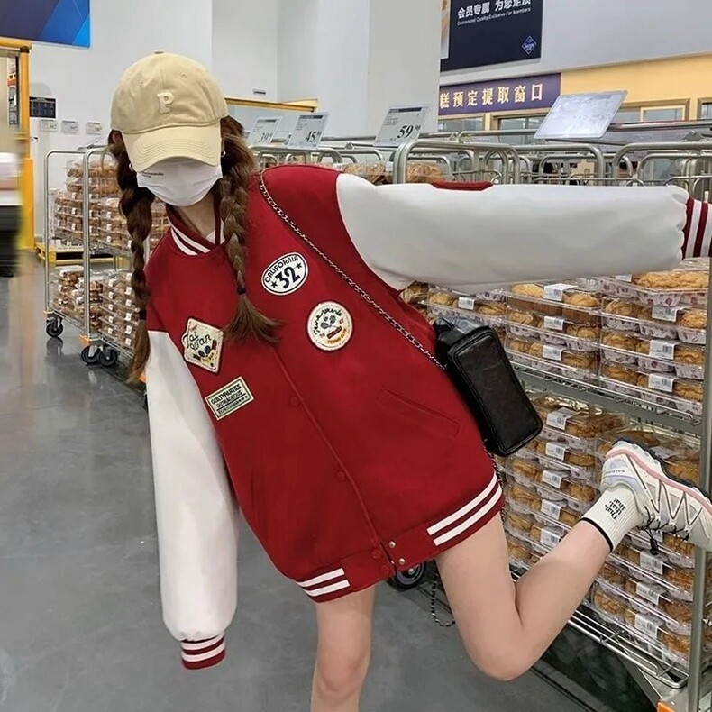 黑色减龄学院风棒球服外套女2025春秋新款美式复古设计感休闲上衣,女装卫衣/绒衫,星座218-8