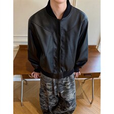 抖音得物高品质美式高街复古老钱风PU皮夹克外套男女短款机车皮衣，男装夹克，电商A486