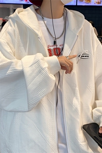 WY6113/P65加绒75连帽卫衣男宽松外套男上衣羊羔毛加厚加绒卫衣图片
