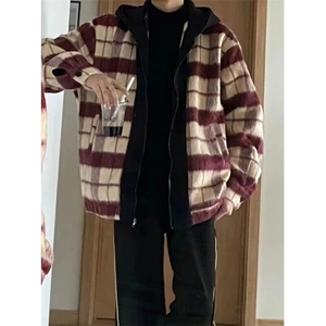 假两件小香风格子连帽夹克外套潮男秋季青少年毛呢夹克J881,女生俏皮风格搭配图片