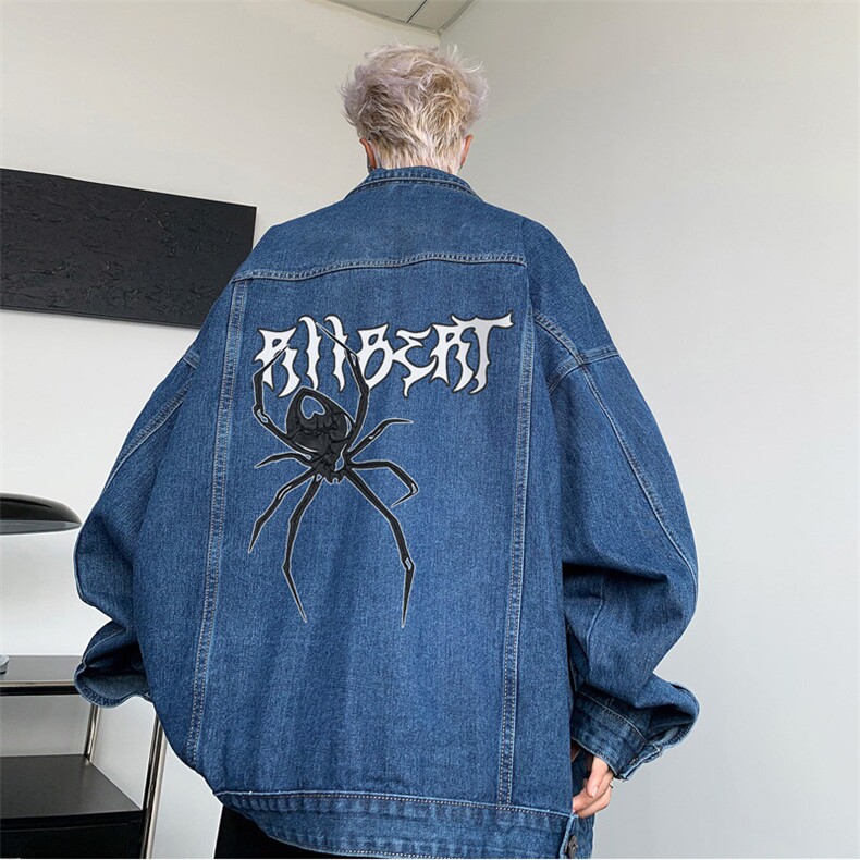 男装牛仔外套2026秋蜘蛛字母印花男生翻领夹克XZ514-2-N103-P88,男装工装外套,星座514-2(原B239)