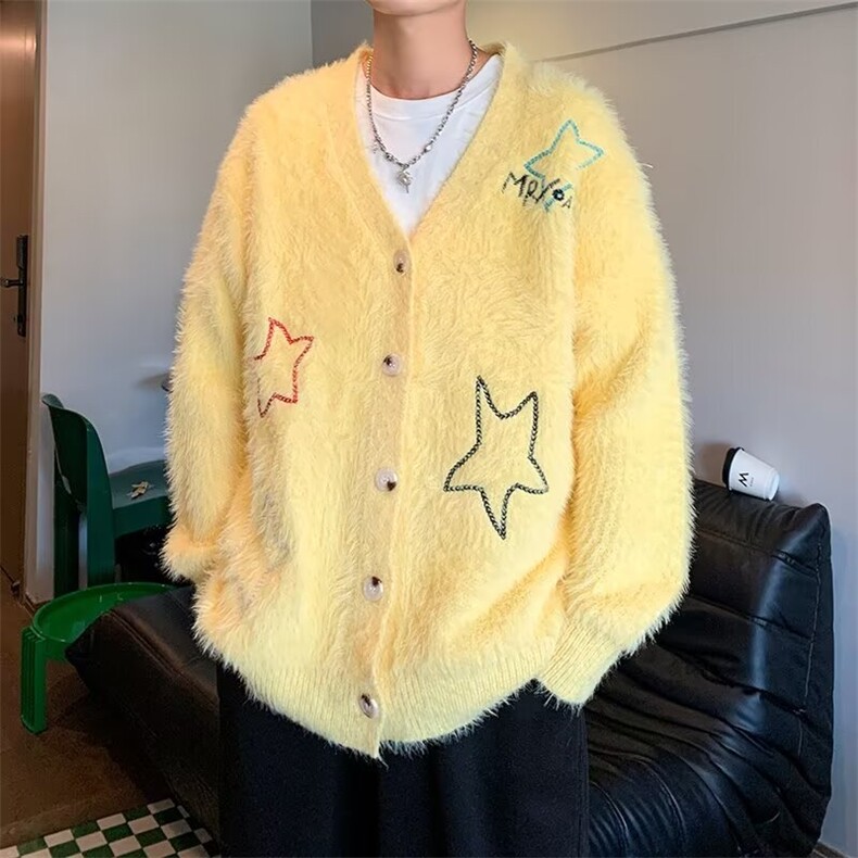 针织开衫男女韩版潮流刺绣帅气保暖宽松2024秋冬ins毛衣MZ527-P69,男装针织衫/毛衣,星座412-3