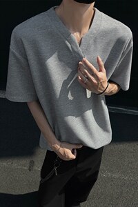 特批250克男装夏季新款大码宽松短袖T恤夏装V领打底衫S399P20图片