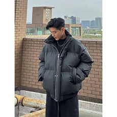 现货5W件冬季三防重磅硬挺boxy短款羽绒立领PU皮棉衣外套加厚棉服，男装棉衣，电商A486-1