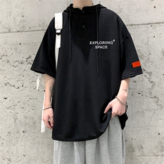 LD54244-P45连帽短袖t恤男大码胖子带帽五分袖中袖，男装T恤，电商A040