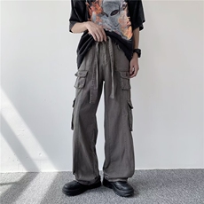 美式高街工装裤男女2023新款设计感嘻哈宽松显瘦高腰阔腿休闲裤，男装休闲裤，星座601-2
