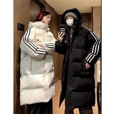 中性过膝棉衣织带三条杠长款加厚情侣羽棉服外套男G1076P168，男装棉衣，电商A339
