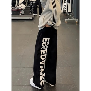 美式字母印花运动卫裤男女秋高街hiphop拖地长裤潮牌宽松休闲裤子图片