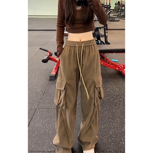 特批P45无差价秋季欧棉绒灯芯绒裤中性风潮流抽绳拖地长裤男K1596,军旅裤搭配图片
