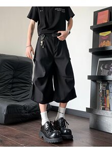 美式褶皱休闲西装短裤男宽松阔腿直筒2025七分裤夏图片