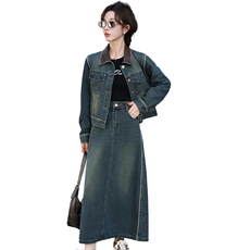 潮牌复古时尚牛仔套装女2024春秋新款洋气炸街短外套阔腿裤两件套，女装套装/套裙，跑量工厂店