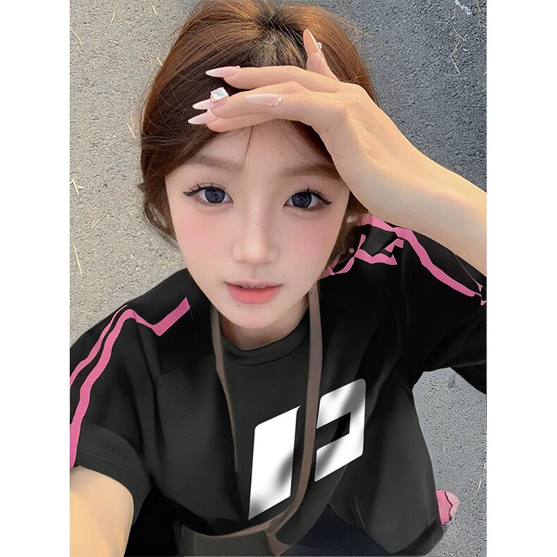 抖音得物品质二开240克宽松纯棉美式潮牌印花三条杠中性风短袖T恤,男装T恤,电商A486-1