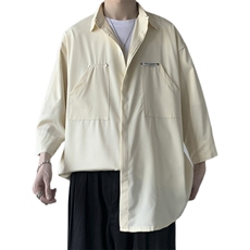 日系复古七分袖衬衫男夏季薄宽松潮流休闲帅气工装外套W861-P30，男装衬衫，星座512-2