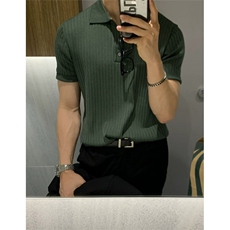 【011】针织polo衫男薄透气冰爽丝短袖线衣坑条t恤A079-925-P34，男装T恤，电商A079