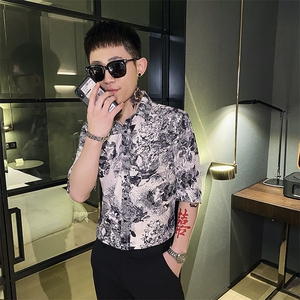 312A-116-P55 新款社会小伙中袖衬衫韩版潮流男士五分袖衬衣A图片