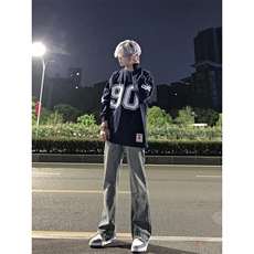 美式hiphop牛仔裤修身直筒微喇叭裤，男装牛仔裤，星座310A-4