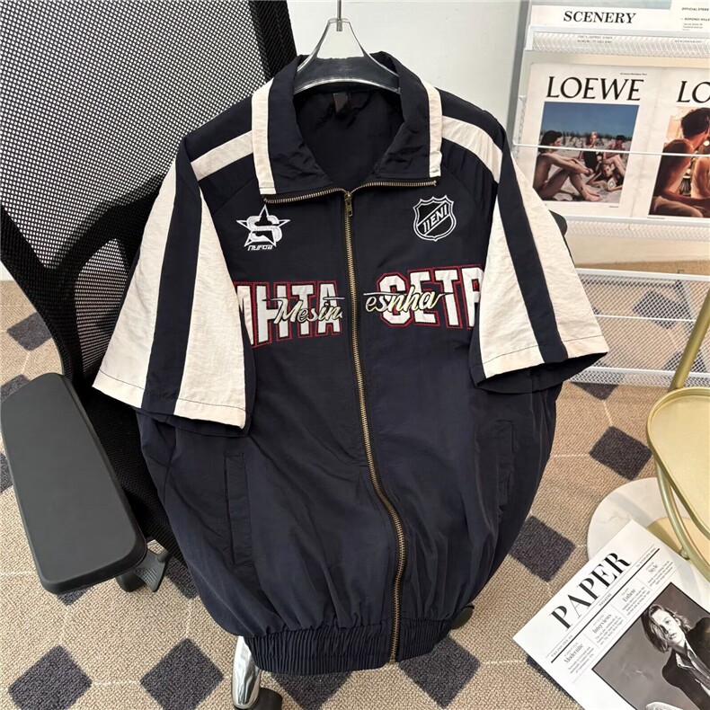 美式潮牌短袖衬衫男生高街插肩机能风机车服拉链开衫CY1136-P53,男装T恤,星座412-2
