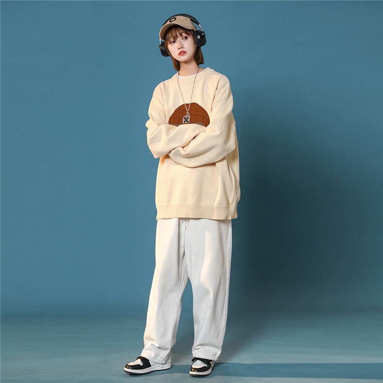 中性秋冬新款趣味小女孩圆领保暖套头毛衣M1055P50加绒60控68-78,男装针织衫/毛衣,A247A