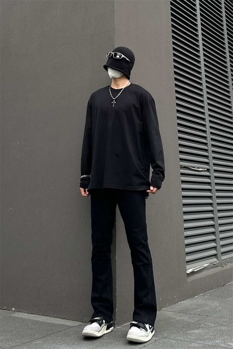 纯黑色高弹修身直筒大码微喇毛边牛仔裤男K860-K866-P50,男装牛仔裤,星座205